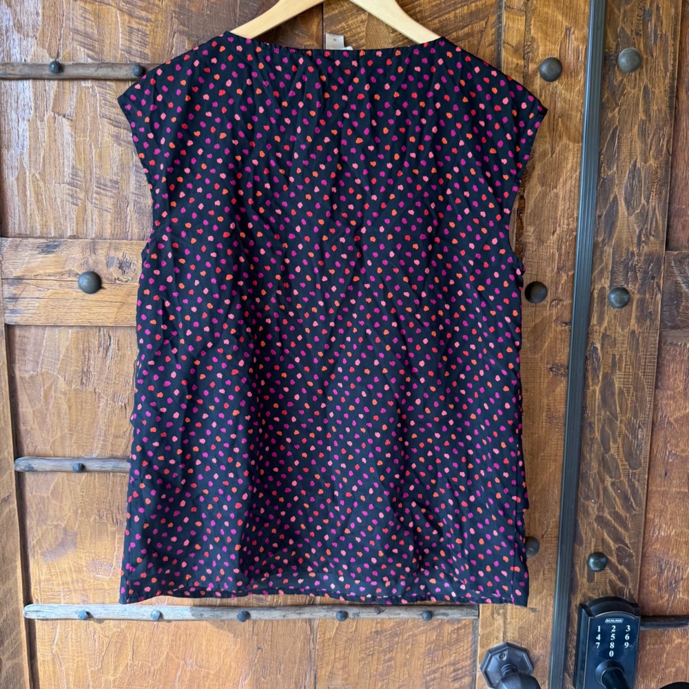 LOFT Blouse Womens Medium Black Pink Orange Halloween Ruffle Dot Sleeveless Top - Picture 4 of 7
